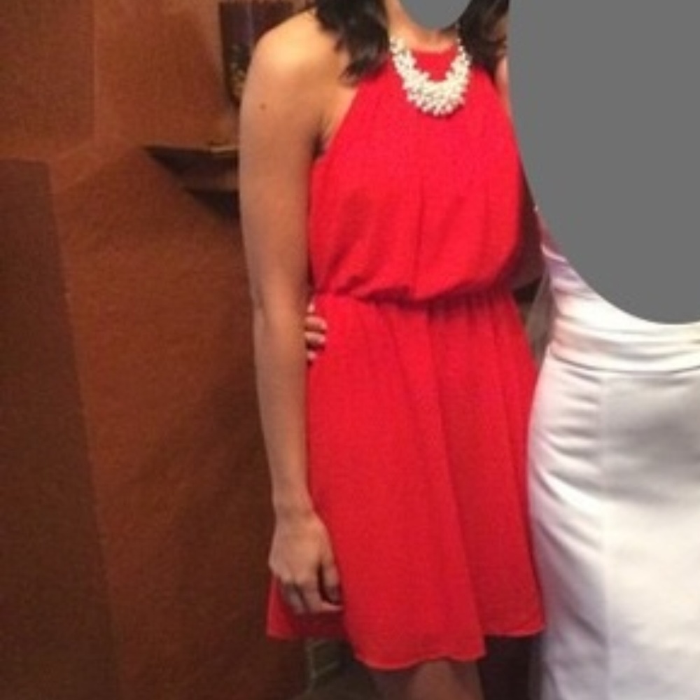 Coral red high neck dress